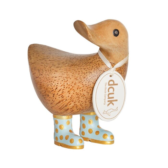 DCUK Natural Finish Ducky with Pastal and Gold Spotty Welly Boots-Duck Egg Blue-3